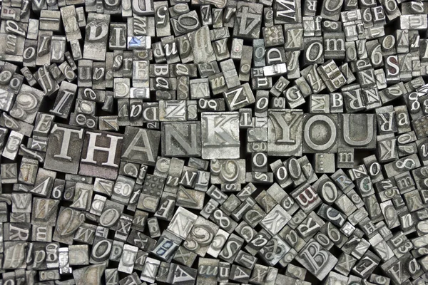 Close up van ✓ letters met de woorden dank u — Stockfoto