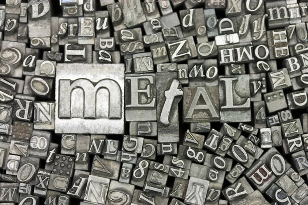Close up of typeset letters with the word Metal — Stock Photo, Image