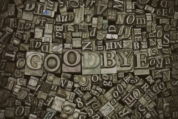 Close up of typeset letters with the word Goodbye — Stock Photo, Image