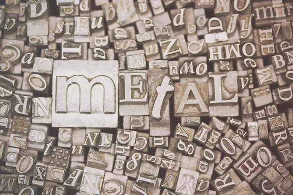 Close up of typeset letters with the word Metal