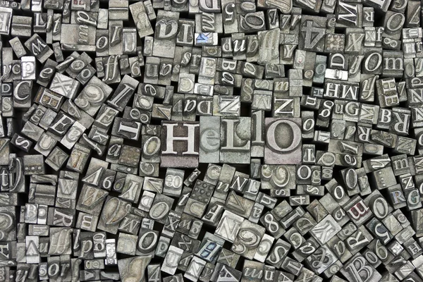 Close up of typeset letters with the word Hello — Stock Photo, Image