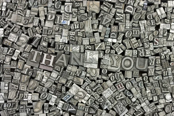 Close up of typeset letters with the words Thank You — Stock Photo, Image