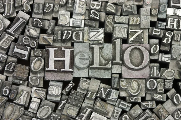 Close up of typeset letters with the word Hello — Stock Photo, Image