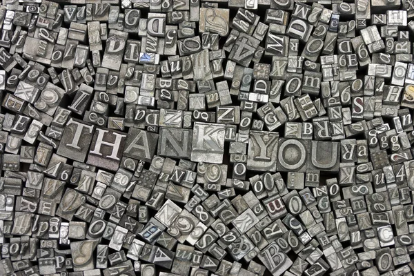 Close up of typeset letters with the words Thank You — Stock Photo, Image