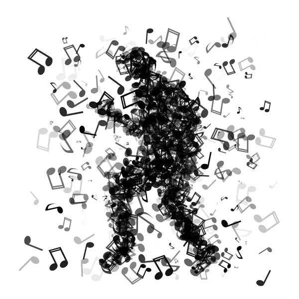 Hombre hecho de notas musicales bailando — Vector de stock