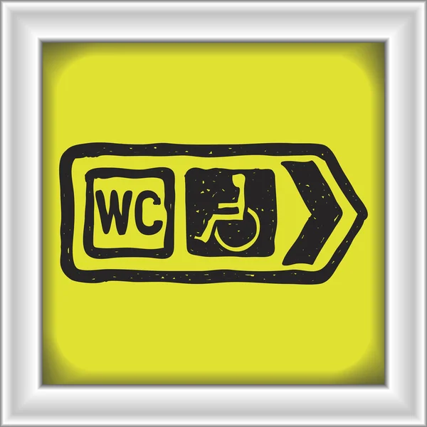 Einfaches Doodle eines Verkehrszeichens, das die Richtung zur Toilette mit di anzeigt — Stockvektor