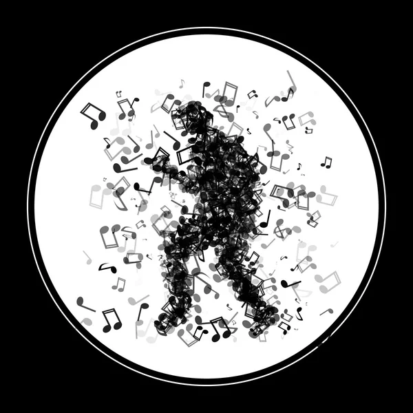 Hombre hecho de notas musicales bailando — Vector de stock