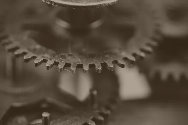 Primer plano de los engranajes dentro de un reloj — Foto de Stock