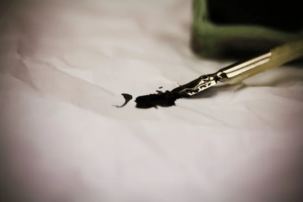 Feather quill pen with metal nib — Stock Photo, Image