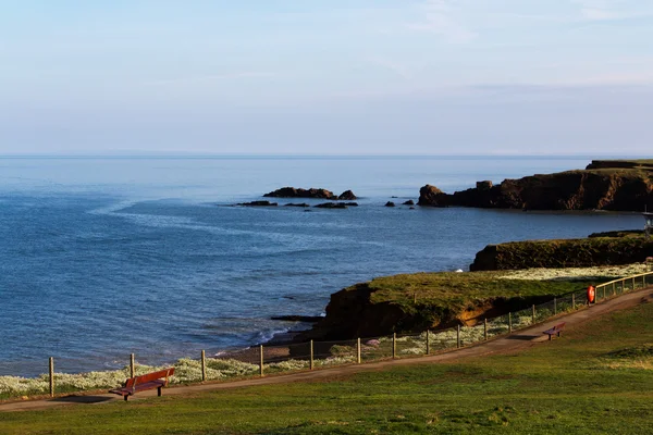 Корнська берегової лінії переглядали на скелі в місті Bude — стокове фото