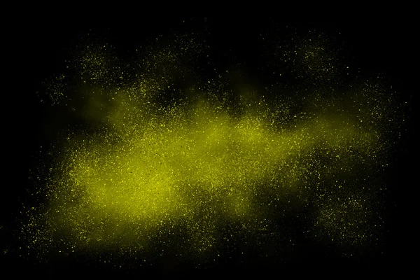 在黑色背景上的黄色抽象粉末爆炸 — 图库照片