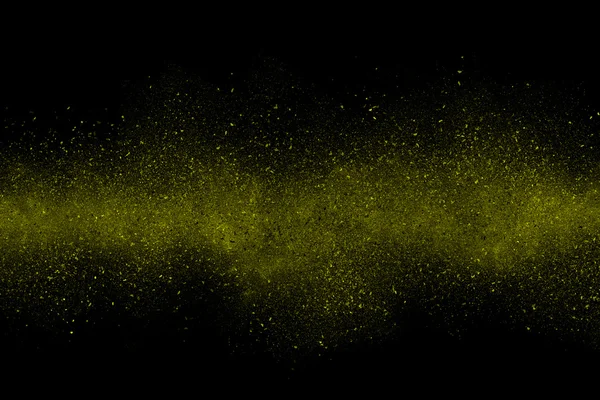 Explosion de poudre abstraite jaune sur fond noir — Photo