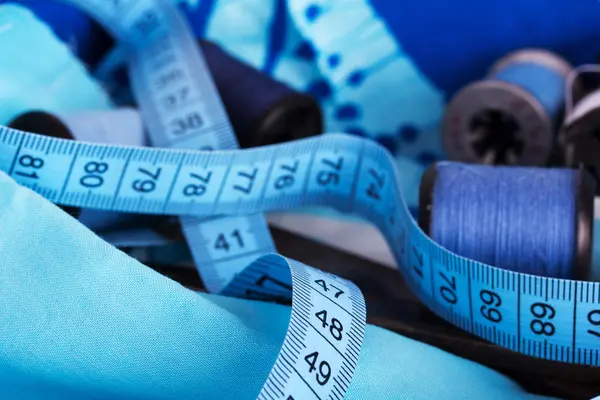 Sewing equipment in various shades of blue — Stock Photo, Image