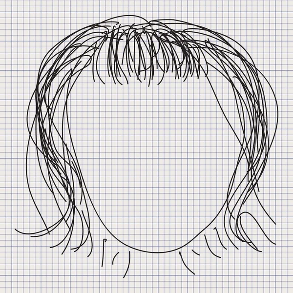 Doodle-Skizze einer Frisur auf Graphenpapier-Hintergrund — Stockvektor