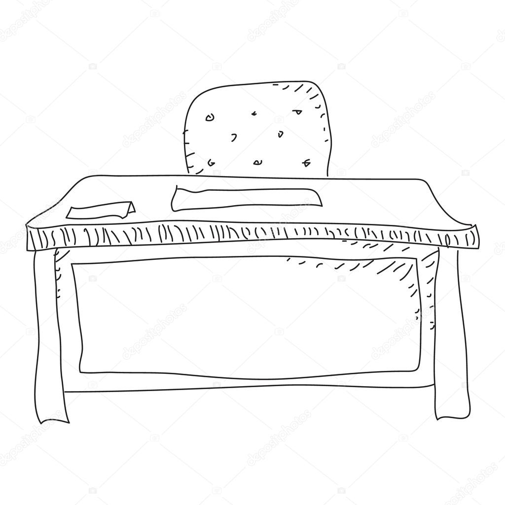 Doodle Sketch Of A Desk On White Background Stock Vector