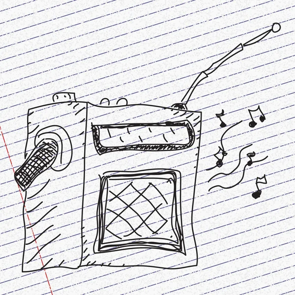 Σκίτσο doodle του ένα ραδιόφωνο στο φόντο του χαρτιού — Διανυσματικό Αρχείο