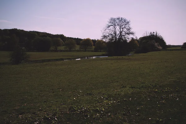 Fluxo que flui através de um campo no Chilterns Vintage Retro Fi — Fotografia de Stock