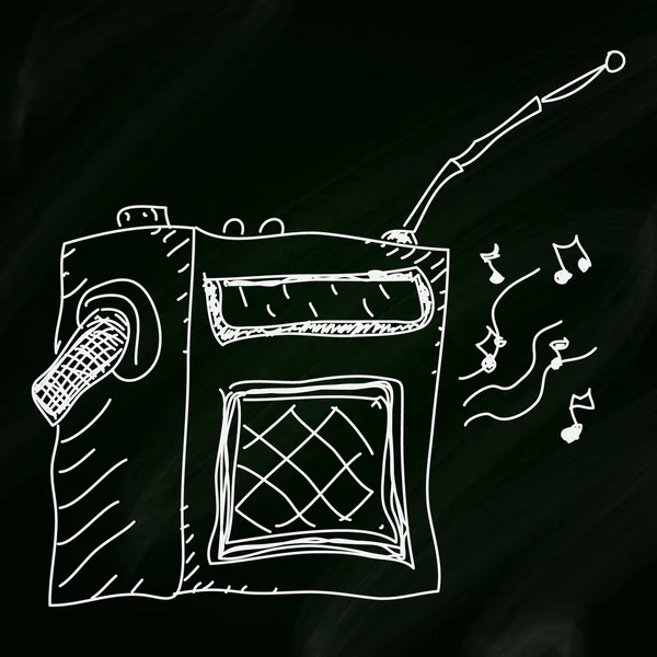Doodle sketch of a radio on a blackboard background — Stock Vector