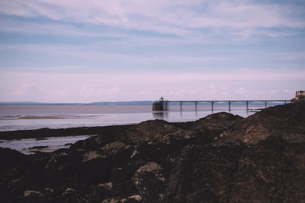 Veduta della spiaggia di Clevedon, Somerset, Inghilterra Vintage Retro F — Foto Stock