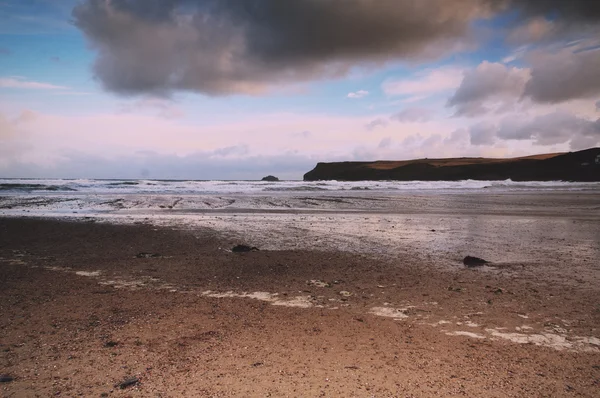 Beautiful view over the sea from Polzeath Vintage Retro Filter. — Stock Photo, Image