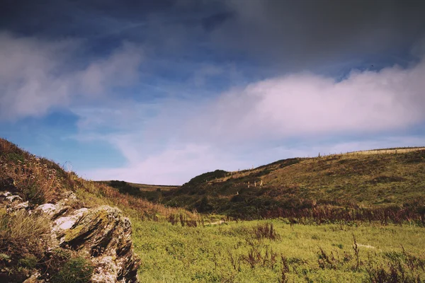 Vista della campagna dal sentiero costiero vicino Polzeath Vintage Retro — Foto Stock