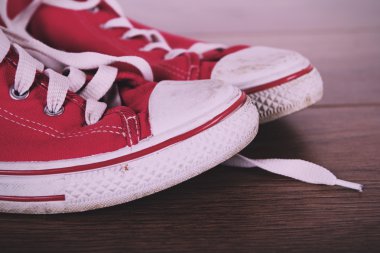 Eski ahşap zemin Vintage Retro filtre üzerinde ayakkabı tuval.