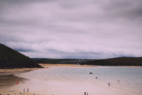 Beautiful view over the sea from Polzeath Vintage Retro Filter. — Stock Photo, Image