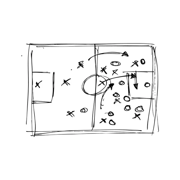 Kézzel rajzolt toll és tinta rajzos illusztráció labdarúgó taktika — Stock Vector