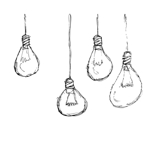 Hand drawn pen and ink style illustration of lightbulbs — Stock Vector