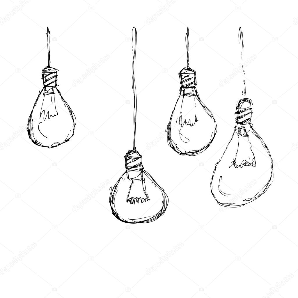Hand drawn pen and ink style illustration of lightbulbs
