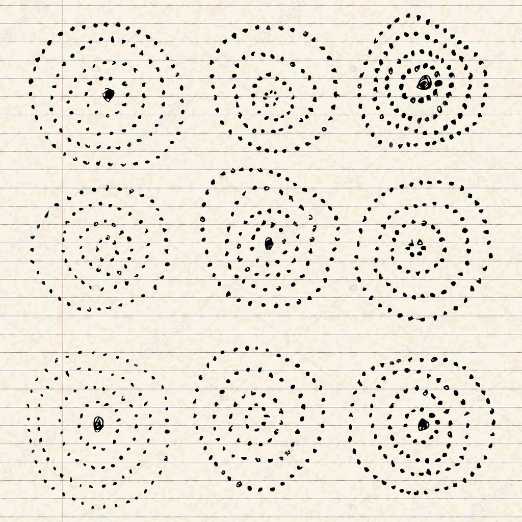 Circle pattern on a sheet of lined paper