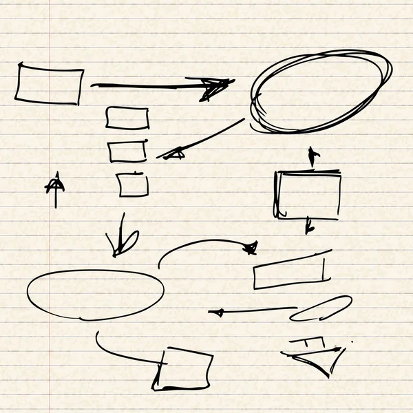 Illustration des flux de processus sur une feuille de papier ligné — Image vectorielle