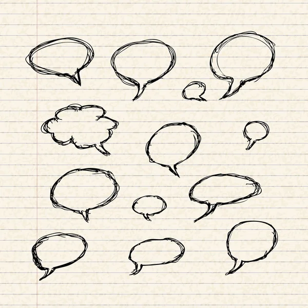 Thought bubbles on of a sheet of lined paper — Stock Vector