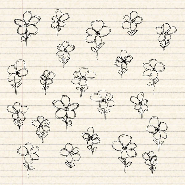 Illustration de fleurs sur une feuille de papier doublé — Image vectorielle