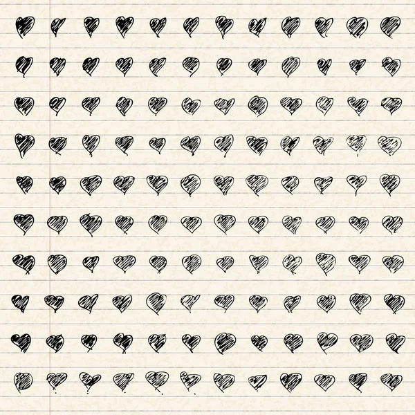 Ilustração de corações em uma folha de papel forrado — Vetor de Stock