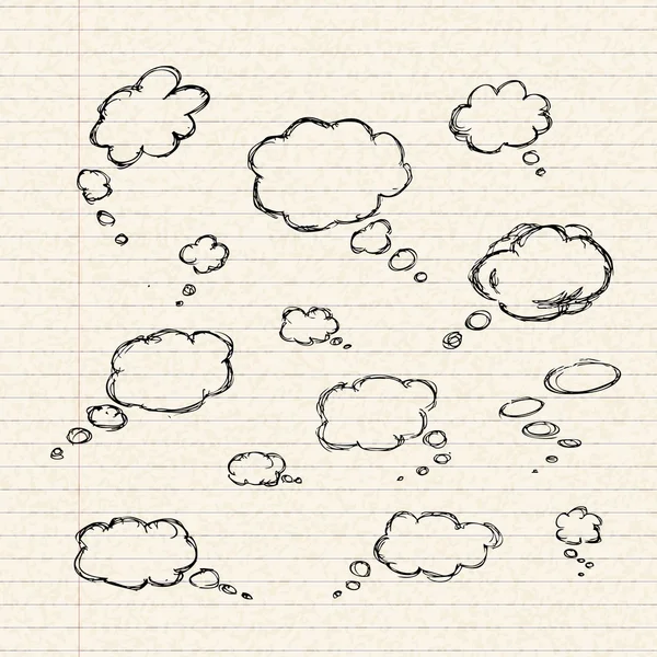 Burbujas de pensamiento sobre una hoja de papel forrado — Archivo Imágenes Vectoriales