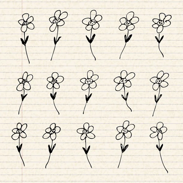 Εικονογράφηση των λουλουδιών σε ένα φύλλο χαρτί με γραμμές — Διανυσματικό Αρχείο