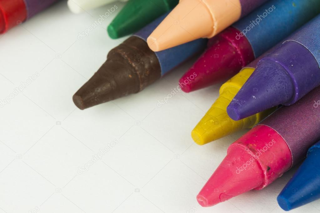 Close up of coloured crayons