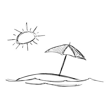Güneş ve bir şemsiye çizimi