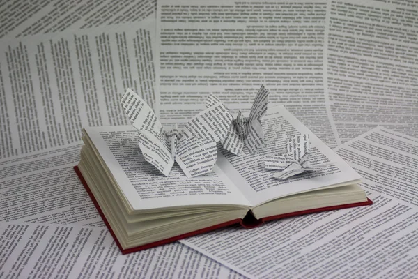 本から出てくる折り紙蝶 — ストック写真