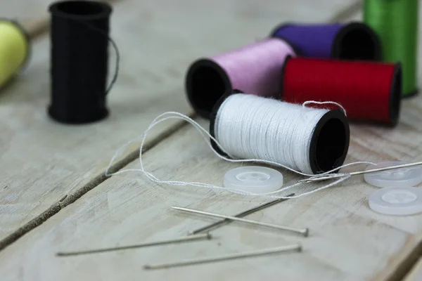 Sewing cotton needle and pins — Stock Photo, Image