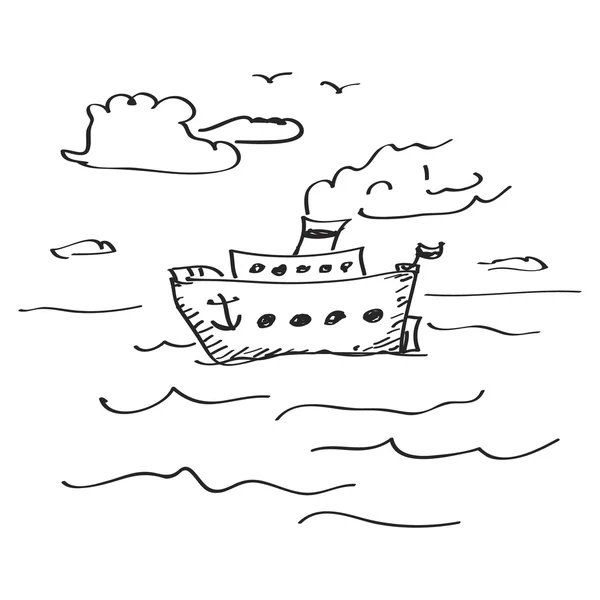 简便的涂鸦的一艘船 — 图库矢量图片