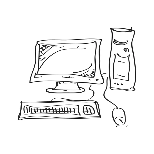 Einfaches Doodle eines Computers — Stockvektor