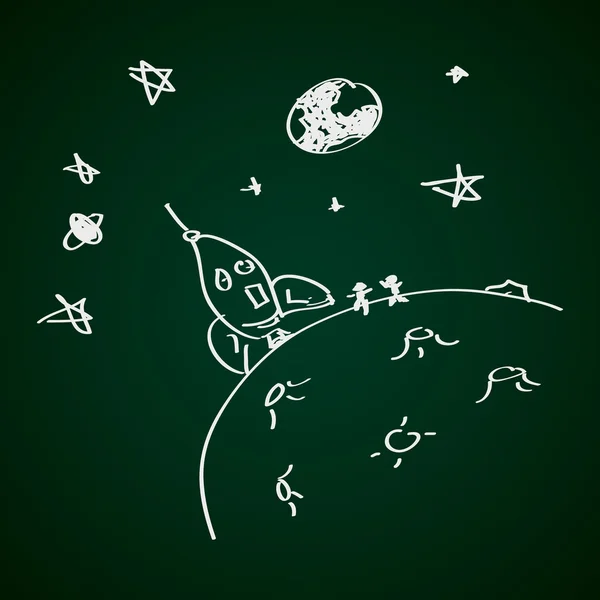 Enkla doodle av en raket på månen — Stock vektor