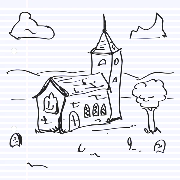 Doodle simples de uma igreja — Vetor de Stock