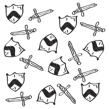 Bir kalkan ve kılıç basit doodle