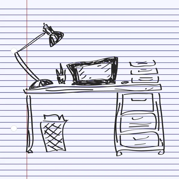 Einfaches Doodle eines Schreibtischs — Stockvektor