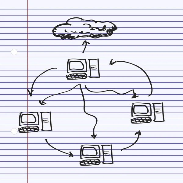 Doodle simples de uma rede de computador — Vetor de Stock