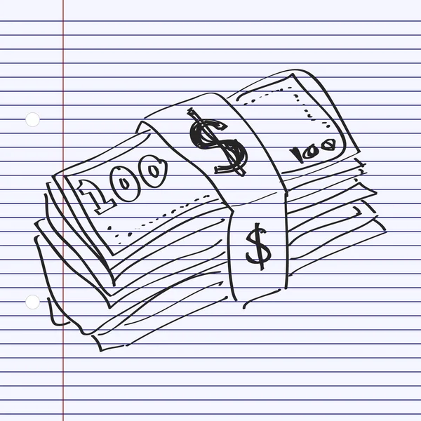 Doodle simples de um maço de notas bancárias — Vetor de Stock