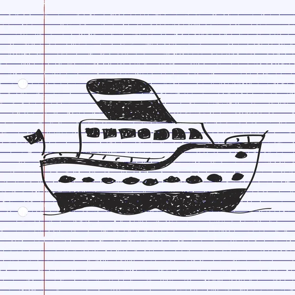 Simple garabato de un barco — Vector de stock